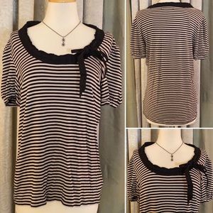 Michael Kors Scoop Neck Striped Top Black Tan